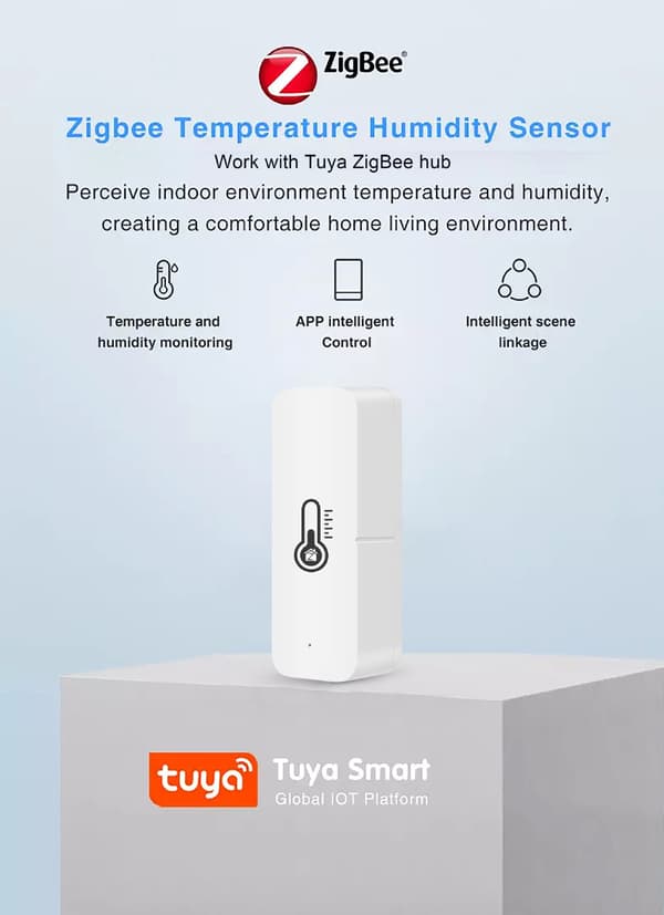 Zigbee Skjermløs Temperatur- og Fuktighetssensor, Tuya Smart Home Trådløs Temperatur- og Fuktighetssensor, ABS-materiale