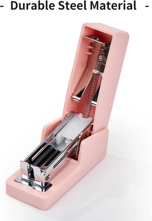 Mini stiftemaskin, 20 arks kontorstiftemaskin med 1 eske standard stifter, rosa A