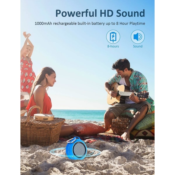 Bærbar Bluetooth-højttaler, LENRUE IPX5 vandtæt brusehøjttaler med high-definition stereo, 8 timers spilletid, indbygget mikrofon, sugekop
