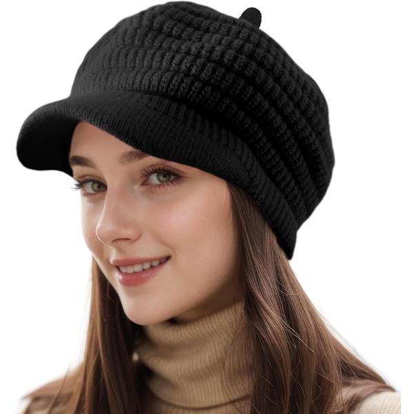 Damer Vinterhatte - Varmt Strikket Visirhat Damer Fleeceforet Varmt Fleece Spids Beret 2