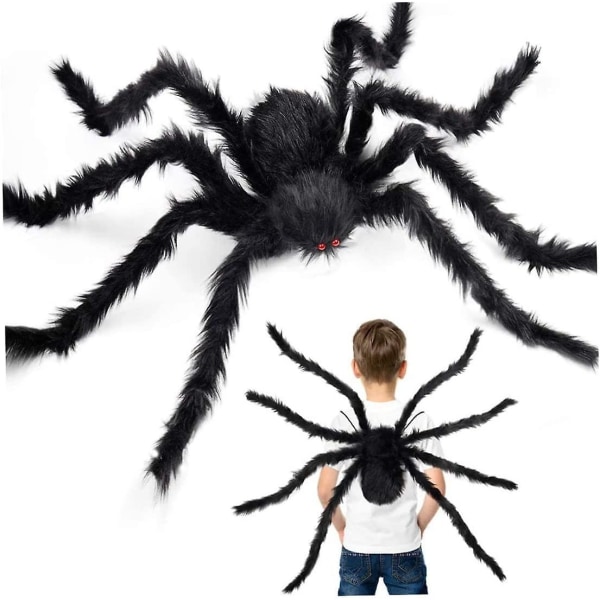 Halloween kæmpe edderkop dekorationer, 90 cm store sorte edderkop ben til børn drenge falsk realistisk behåret edderkop rygsæk
