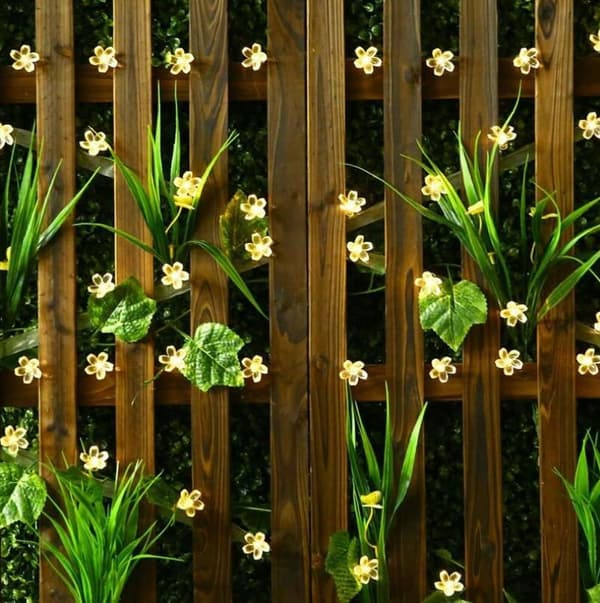 Utendørs solcelle lyslenke, 12 meter lang, 100 LED blomsterform, 2 lysmoduser, egnet for jul, tredekorasjon, hage, terrasse E