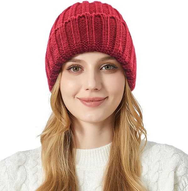 Dames Vinter Beanie Hat, Varmt Beanie Hat til Kvinder, Løst Elastisk Strikket Fleeceforet Beanie Hat 4