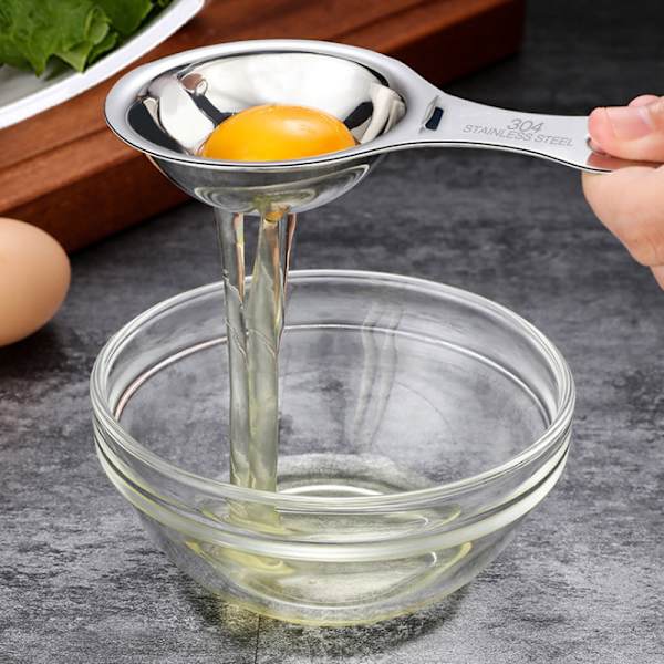 2 st Premium Äggseparator i Rostfritt Stål Äggvite Separator Köksredskap (Silver,)