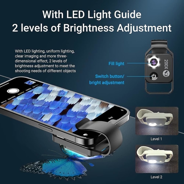 200x Forstørrelse Mikroskop Lens Withcpl Mobile Led Light Micro Pocket Macro Linser Til Iphone Samsung Alle Smartphones (hvid Med Cpl)