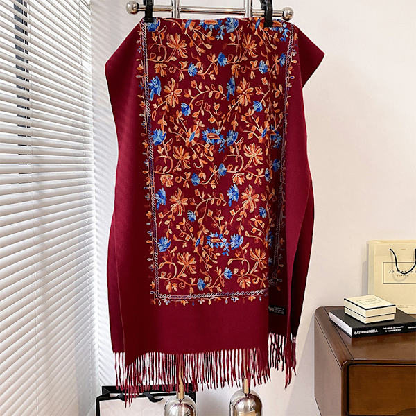 Lyxig vinterhalsduk i kashmir med broderi, hög kvalitet, tjock, varm ullpashmina för kvinnor 2