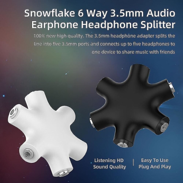 3,5 mm Aux Jack Multi Hovedtelefon Headset Øretelefon Audio Splitter Adapter 5-vejs White