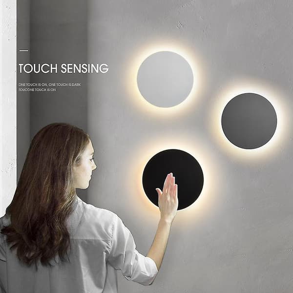 Rund LED-vägglampa modern touch-switch vardagsrum sovrum dekoration vit vägglampa