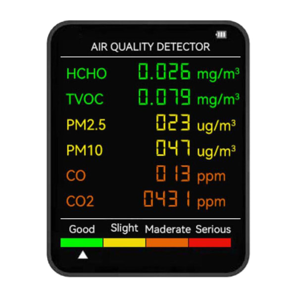 6 i 1 Co2-detektor Formaldehyddetektor Tester Luftkvalitetsmonitor för Tvoc