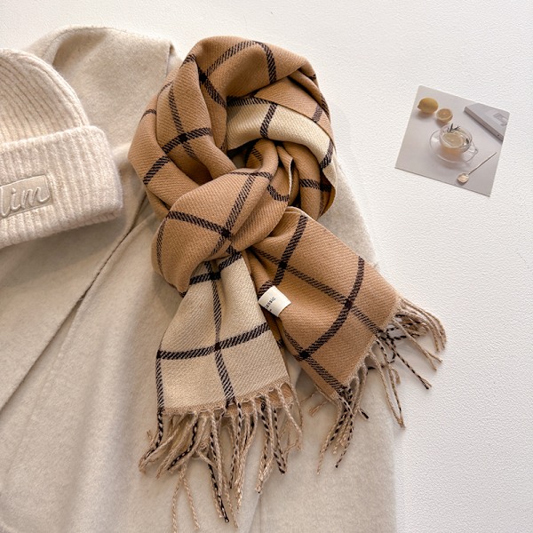 Vintervarm luksusmerke klassisk engelsk stil kvinneskjerf mote rutete dobbeltsidig skjerf frynser sjal pashmina dame 3
