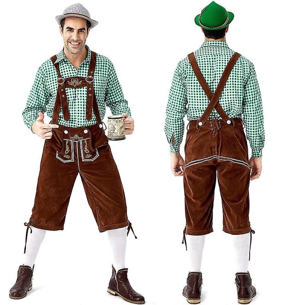 Grön# German Traditional Beer Festival Herrkläder Lattice Shirt Broderi Suspender Byx Set XXL Other