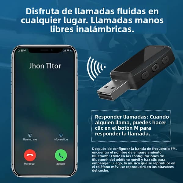 Bluetooth 5.4 Bil FM-sender med mikrofon USB-lydadapter Håndfri opkald Musikafspiller og USB-strømsæt