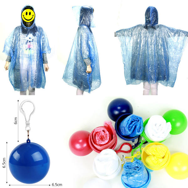 6-pak Utendørs Bærbar Regnjakke Ball Engangs Regnjakke Camping Fiske Turisme Nød Poncho Nøkkelring Kappe Poncho (Én Størrelse)