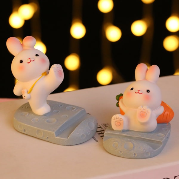 2 stycken kreativa och söta kanin harts hantverk dekoration rädisa kanin sparkande phablet stativ bordsdekoration storlekar varierar