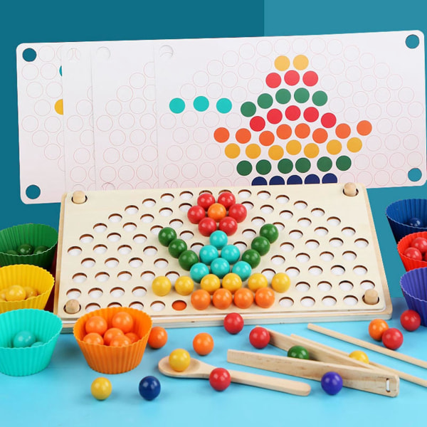 Träpinne Styrelsepärlor Spel Pedagogisk regnbågsklämma Pärlor Pussel sorteringsleksaker för småbarn Förskolebarn