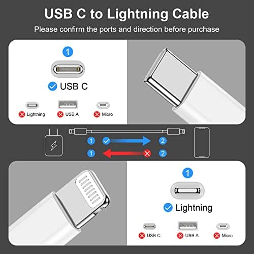 USB-C til Lightning-kabel 0,9 m, 2-pakning, hurtigladekabel kompatibel med iPhone, Apple-enheter