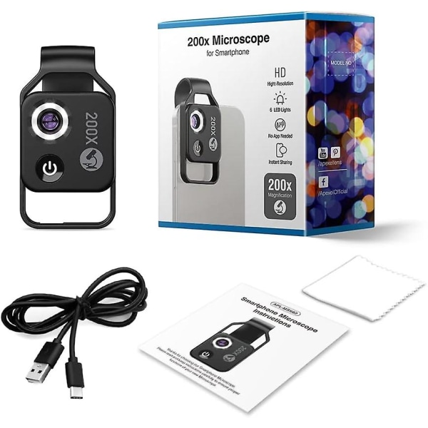 200x Forstørrelse Mikroskop Lens Withcpl Mobile Led Light Micro Pocket Macro Linser Til Iphone Samsung Alle Smartphones (hvid Med Cpl)