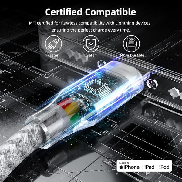 iPhone Laddare 3-pack, 3m Lightning Nylon Flätad Kabel Snabbladdning, Tålig Apple Laddningskabel