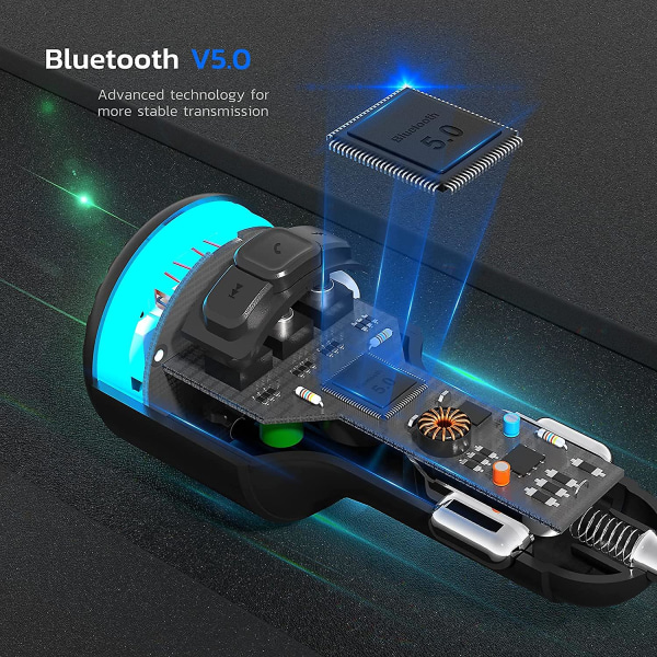 Bluetooth FM-sender, bluetooth biladapter, FM-sender for bil med dobbel
