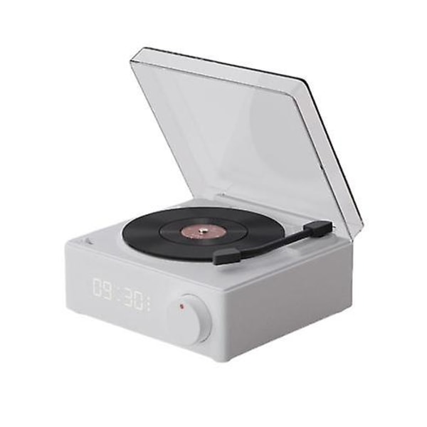 Retro trådløs højttaler Bluetooth 5.0 Stereo Musikafspiller Desktop Vækkeur Vintage Vinyl Record Shape Support Tf Card/aux Play White