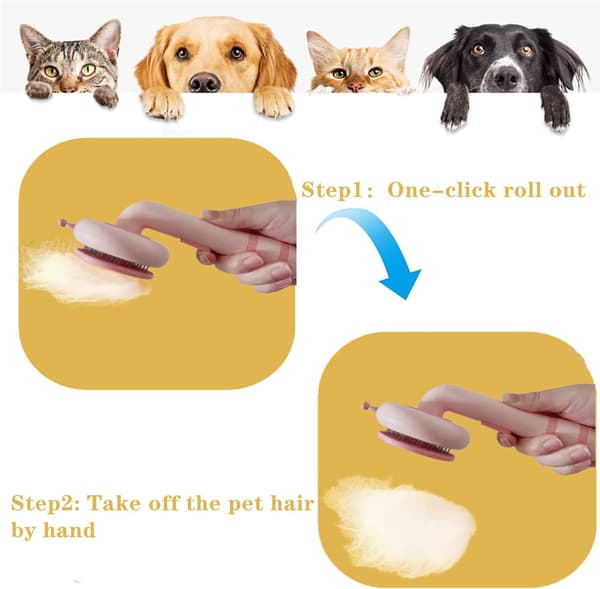 Selvrensende børste til hunde og katte, egnet til hunde og katte med kort og langt hår (pink)