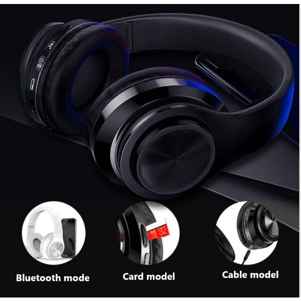 Trådløse Bluetooth-hovedtelefoner - farverige lys/foldbare/stor batterikapacitet (sort 1)