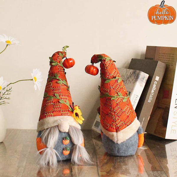 2 st Hösttomtar Nordiska Svenska Tomtar Plyschalv Thanksgiving Day Present Höstskörd Juldekoration