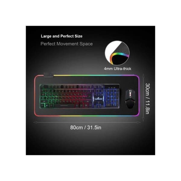 Stor RGB Gaming Musemåtte 90x40cm LED Baggrundsbelyst Udvidet Skrivebordsmåtte