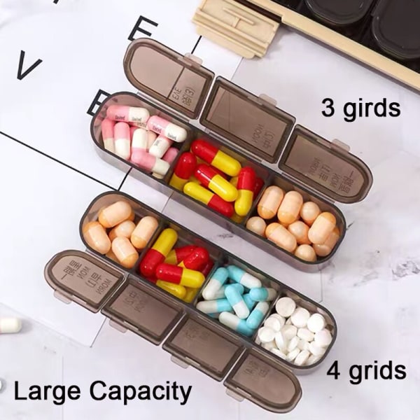 7 dagars bärbar löstagbar pillerlåda med stor kapacitet pillerlåda 21/28 fack liten förvaring, 21 rutnät svart