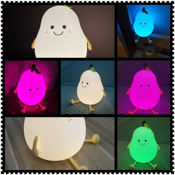 Sød natlampe, pærenatlampe, babynatlampe, natlampe til børn, genopladelige dæmpbare silikone-muslingelamper (farve)