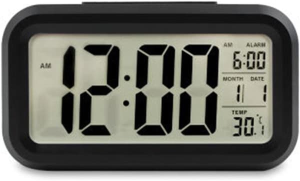 1 stk. Digitalt Vækkeur, Stille Lysende Ur med Dato, Temperatur, Tid, Snooze Sensor (Sort)