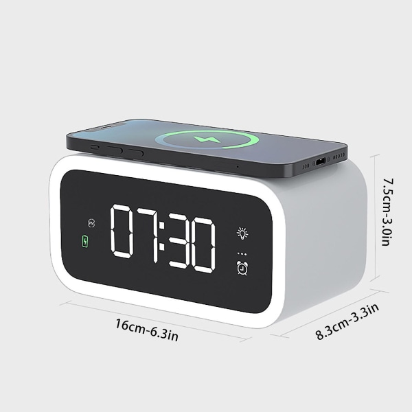 Desktop Soveværelse Mobiltelefon Trådløs Oplader Smart Vækkeur Sengelampe Natlampe Ny 15w Trådløs White