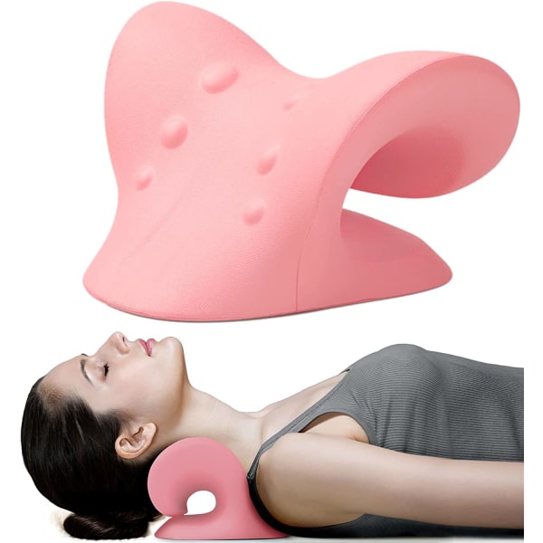Nakke- og skulderafslapningsmiddel, cervikal trækanordning til smertelindring og justering af cervikal rygsøjle, kiropraktisk pude, nakkebåre (pink)