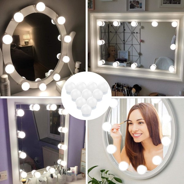 10 sminkspegellampor, tredimmar spegelljusfyllningsljus, Hollywood-stil spegelljussats Dimbara LED-lampor, sminkspegellampa (USB hytt)