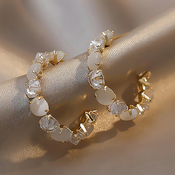 Mote oval opal hoops øredobber for kvinner fest jenter temperament tilbehør unike øredobber gave