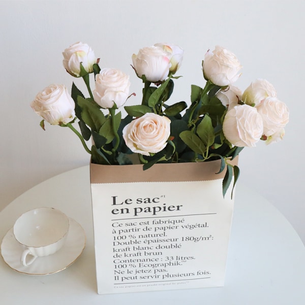 Rose kunstig buket, hvid, 8 stk.