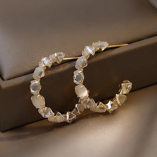 Mote oval opal hoops øredobber for kvinner fest jenter temperament tilbehør unike øredobber gave