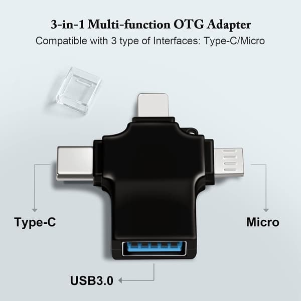 OTG USB 3 til Universal Adapter, Micro/USB C til USB 3.0 Adapter, Kompatibel med Mobiltelefon/Computer, Understøtter USB Flash Drev, Kortlæser,-319