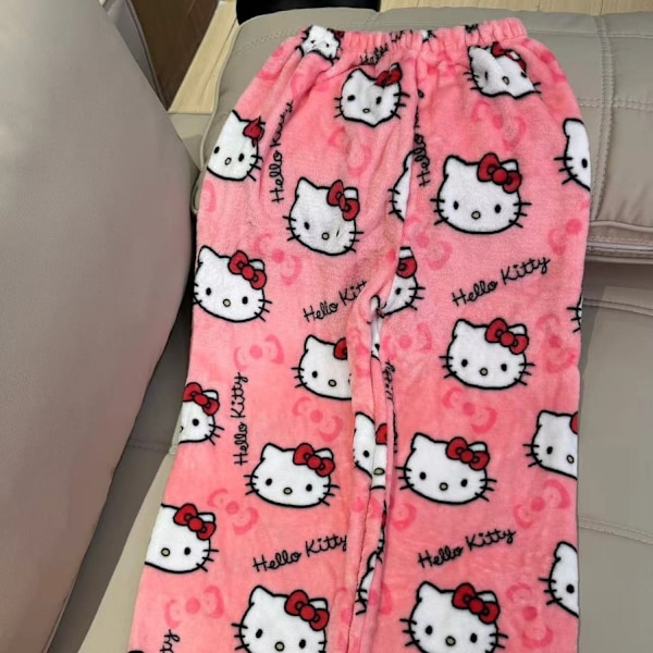 Piirretty Kissan Jouluinen Plus-Samettipyjama Housut Naisille Koti Casual Syksy Ja Talvi Flanelli Housut Koti Ja Ulkoilukäyttöön Pink XL