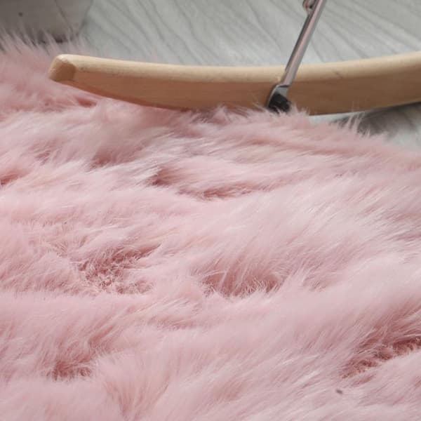 Nordisk Plysj Rundt Teppe Vaskbart Enkelt Datastol Imiteret Gulvmatte Soverom Sengeskant Sofateppe 40*40cm Rosa A