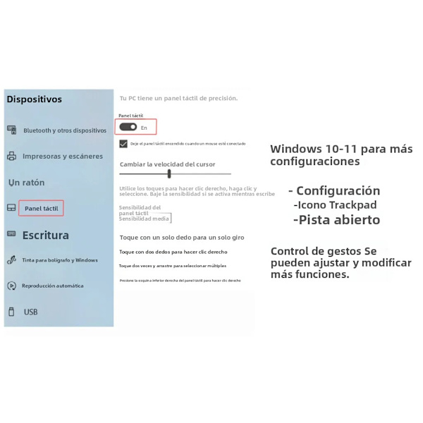 Genopladelig Bluetooth Touchpad til Mac & Windows, Multi-Touch Gestusstyring, Trådløs og Kablet Understøttelse