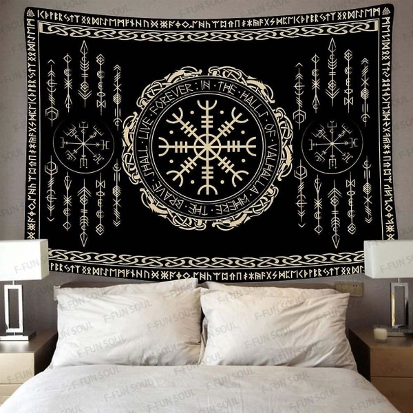 Nordisk Viking-Vægtæppe, Stor Størrelse Blød Flanel, Vegvsir Symbol Amulet Keltisk Rune Skandinavisk Æstetik Mytologi Vægtæppe Væghængning Vegvsir 80x60 Inch