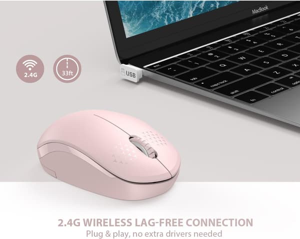 Trådløs mus, 2,4G lydløs med USB-modtager - Bærbare computermus til tablet, bærbar computer (Pink) C