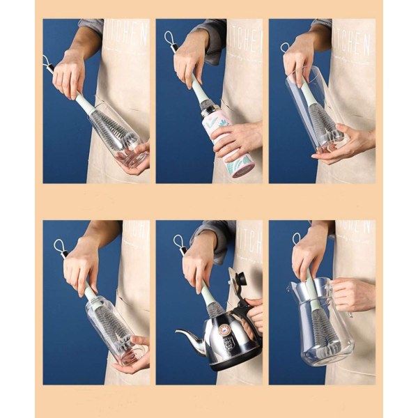 Flaskebørsterens Egnet Smoothie Flaskerenserbørste til vask af forskellige diametre og størrelser Vinkaraffel, håndvaske, rør, tumbler, smal kop (