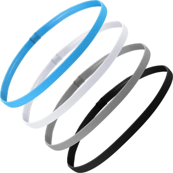 4 delar elastiska sportpannband Tjocka halkfria hårband för kvinnor och män (svart, vit, grå, kunglig blå)