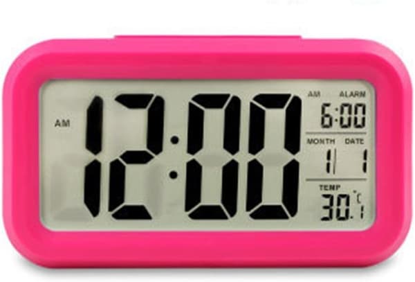 1 st Digital Väckarklocka, Tyst Ljusklocka med Datum, Temperatur, Tid, Snooze Sensor (Rosa)