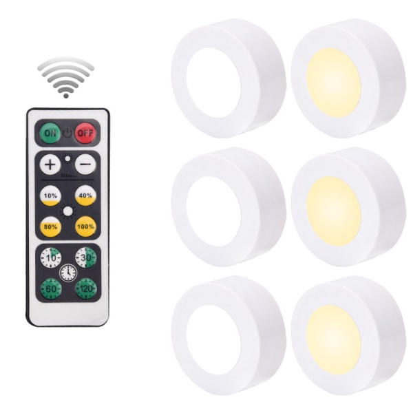 6-pack Puck-lampa med fjärrkontroll, trådlös LED-Puck-lampa batteridriven, fjärrkontroll induktion nattlampa, LED-belysning under skåp, dimbar