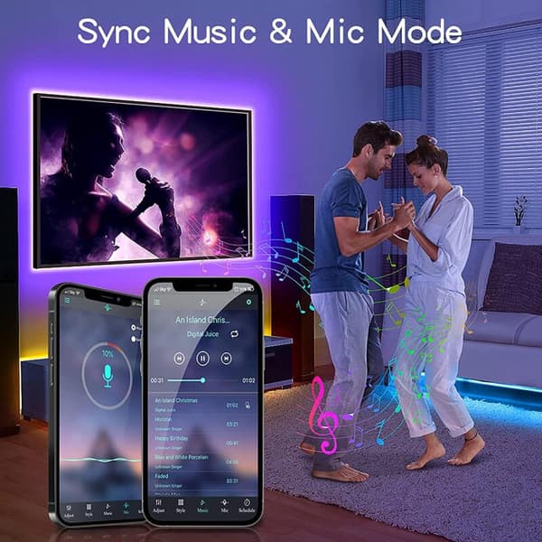 15m RGB LED Stripelys – Musikk Synkronisering, App & Fjernkontroll, Bluetooth Lyssett