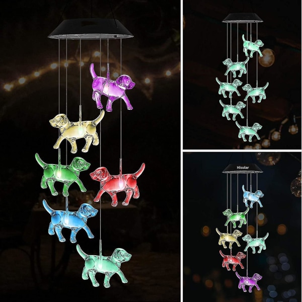 Schan Crystal Dog Solar Wind Chimes Udendørs Farveskiftende Solar Mobile Lights Led Solar Powered Win