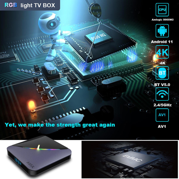 A95x F3 Air Ii Android 11.0 Smart Tv Box Amlogic S905w2 Uhd 4k Media Player 2,4g/5g Dual-band Wifi Bt5.0 Av1 Vp9 H.265 Afkodningsfjernbetjening Sort E